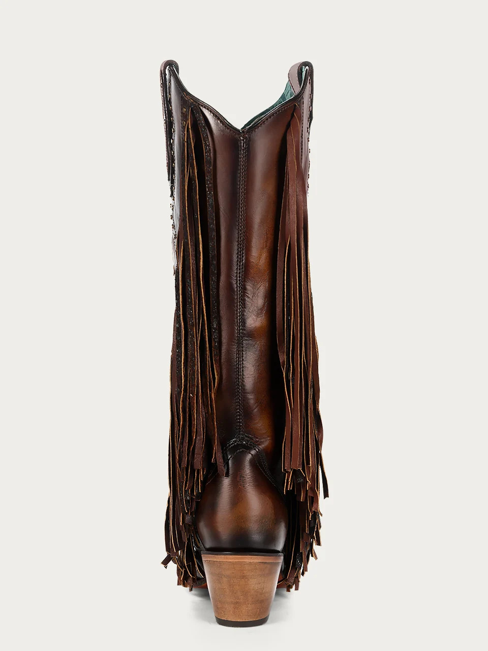 C4165 - WOMEN'S EAGLE EMBROIDERY STUDS AND LAMB FRINGES HONEY TALL TOP SNIP TOE COWBOY BOOT - Image 5