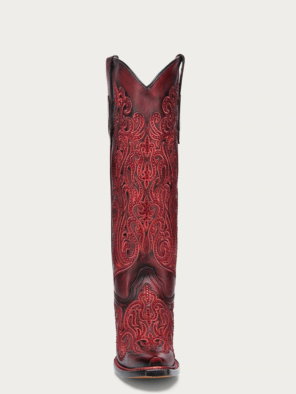 A4869 - WOMEN'S EMBROIDERY AND CRYSTALS RED AND BLACK TALL TOP SNIP TOE COWBOY BOOT - Image 5