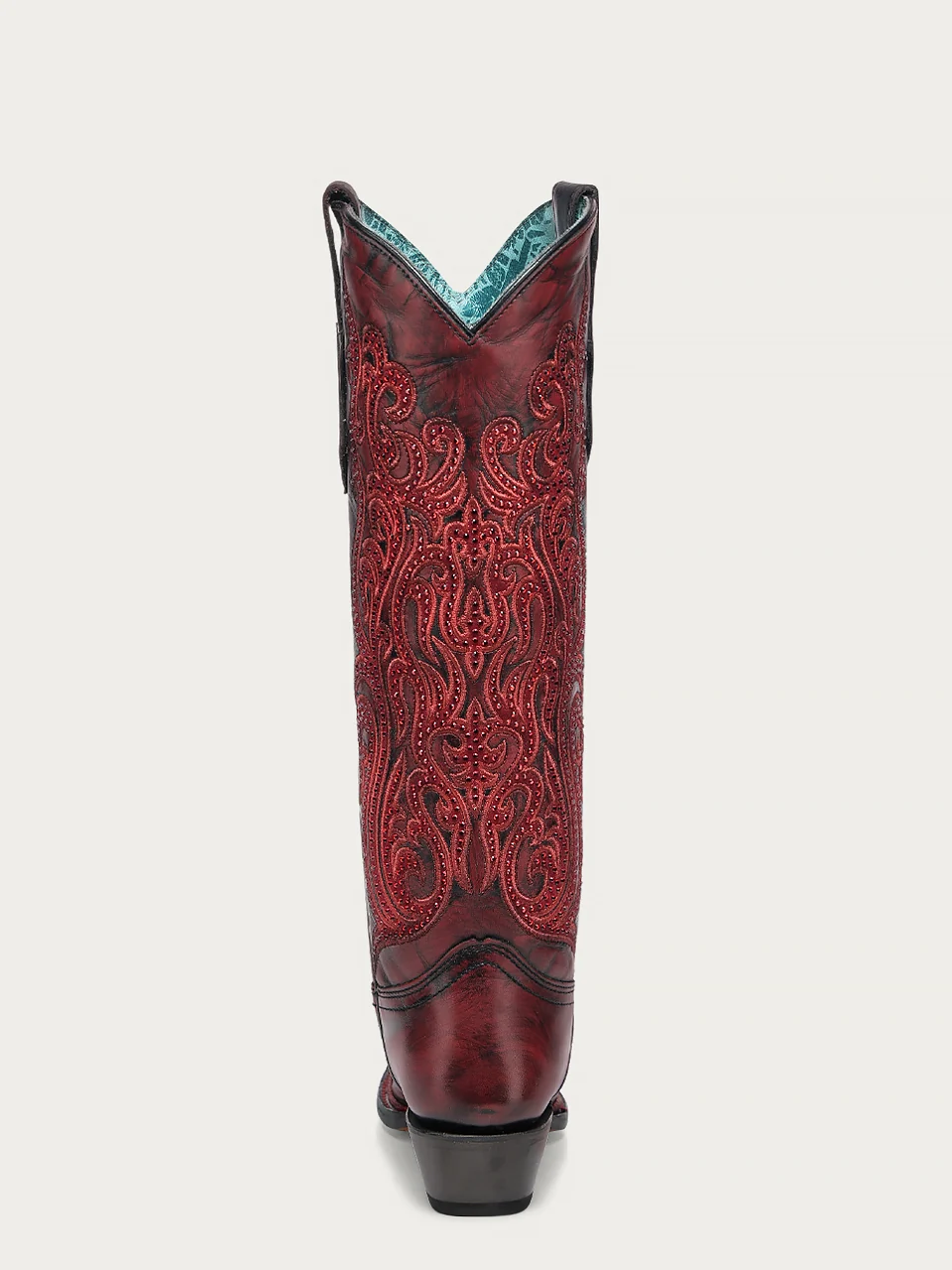 A4869 - WOMEN'S EMBROIDERY AND CRYSTALS RED AND BLACK TALL TOP SNIP TOE COWBOY BOOT - Image 7