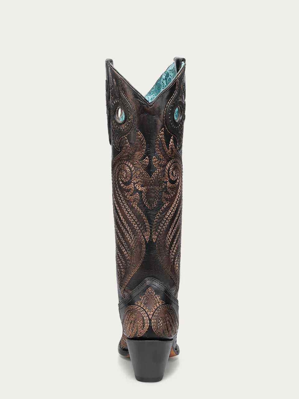 A4814 - WOMEN'S EMBROIDERY AND OVERLAY WITH RUBBER APPLICATIONS BAND BLACKED HONEY SNIP TOE TALL TOP COWBOY BOOT WITH PULL HOLES - Image 4