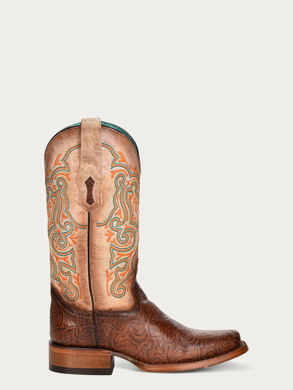 Z5126 - WOMEN’S EMBROIDERY BROWN VAMP SQUARE TOE OFF WHITE COWBOY BOOT - Image 2