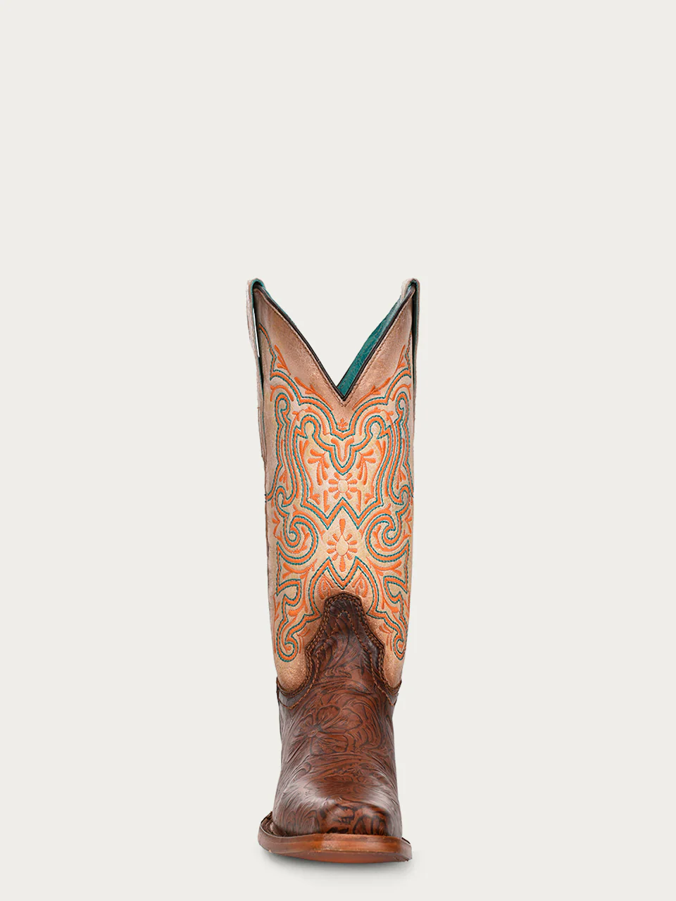 Z5126 - WOMEN’S EMBROIDERY BROWN VAMP SQUARE TOE OFF WHITE COWBOY BOOT - Image 3