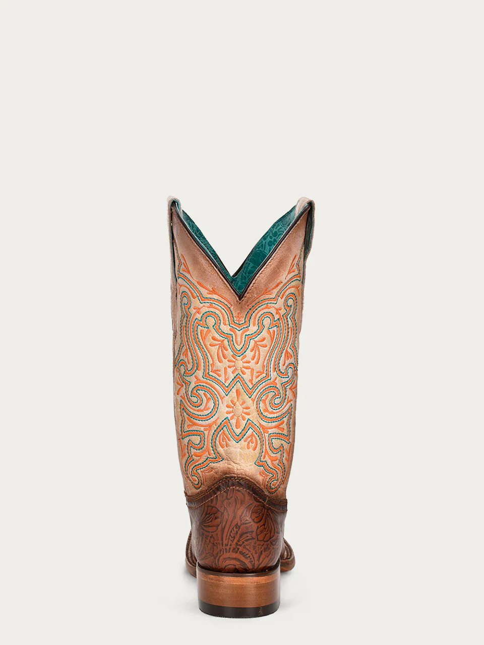Z5126 - WOMEN’S EMBROIDERY BROWN VAMP SQUARE TOE OFF WHITE COWBOY BOOT - Image 4
