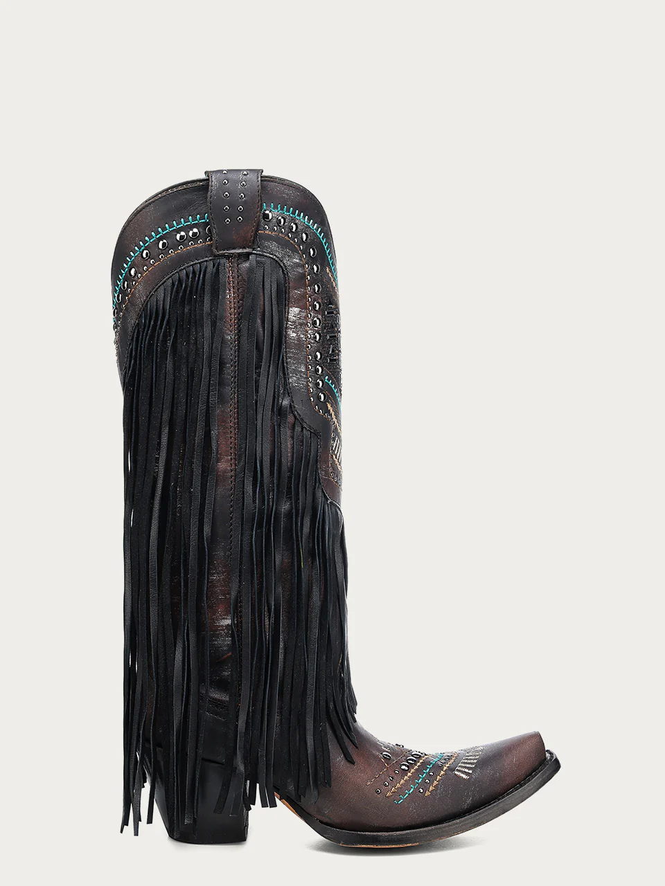 C4078 - WOMEN'S EMBROIDERY WITH LAMB FRINGE AND STUDS SNIP TOE COWBOY BOOT - Image 3