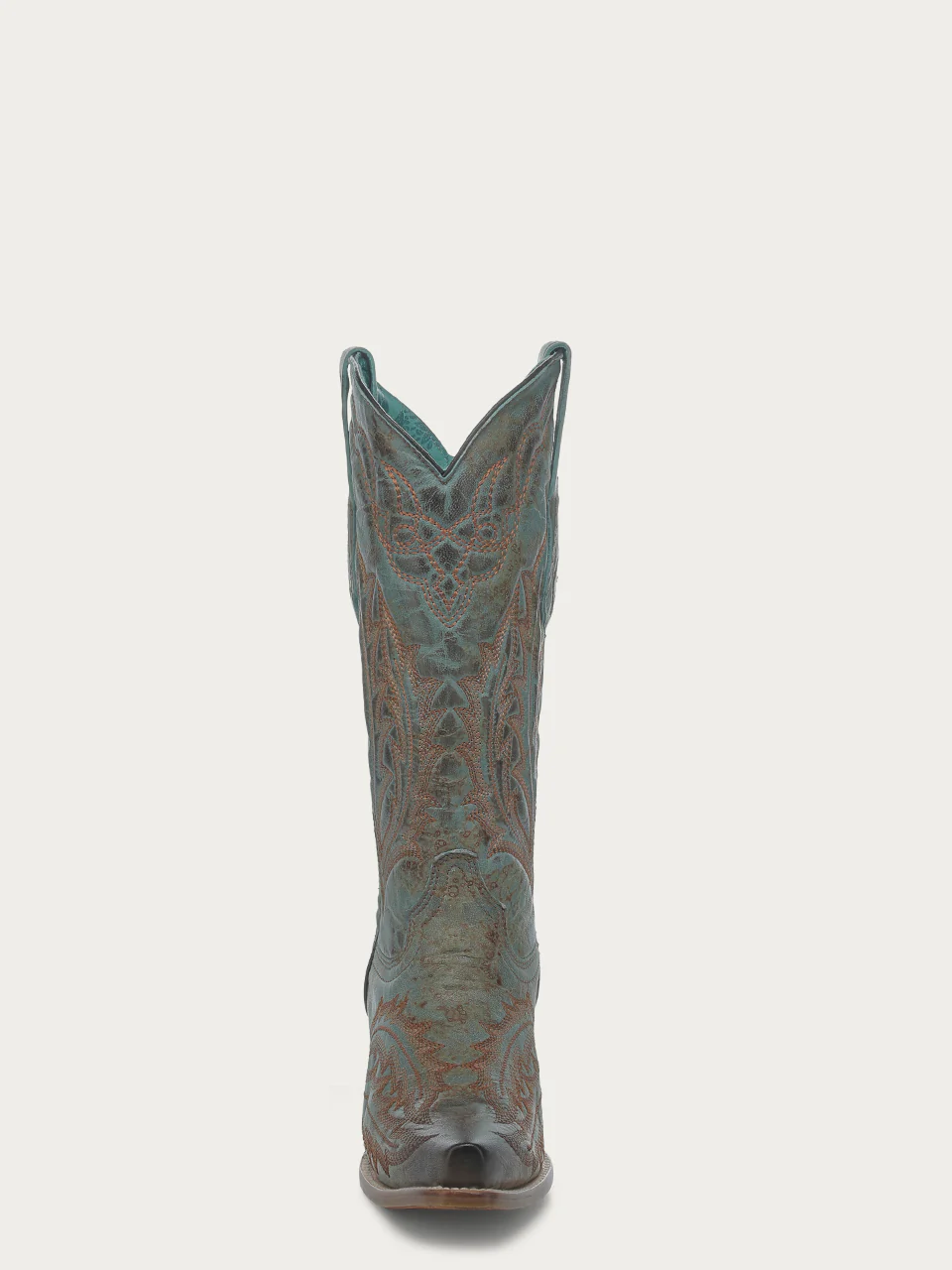 Z5345 - WOMEN'S EMBROIDERY VINTAGE WORN FINISH TURQUOISE SNIP TOE GOAT COWBOY BOOT - Image 4
