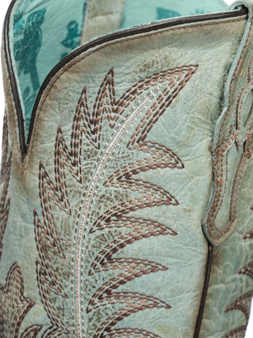 A5008 - WOMEN'S FADED TURQUOISE EMBROIDERY WITH METALLIC BEADED WELT SNIP TOE TALL TOP COWBOY BOOT - Image 4