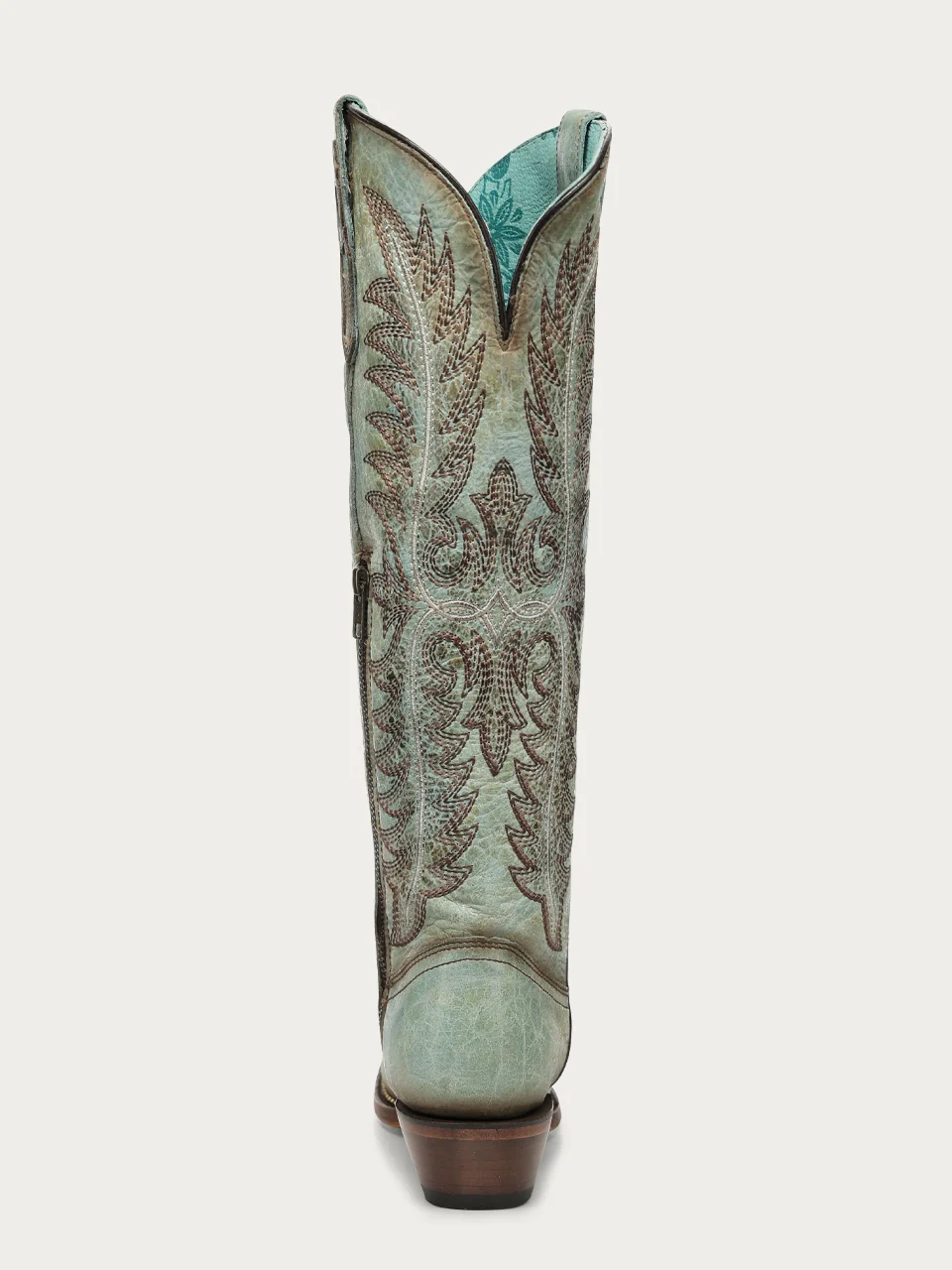 A5008 - WOMEN'S FADED TURQUOISE EMBROIDERY WITH METALLIC BEADED WELT SNIP TOE TALL TOP COWBOY BOOT - Image 9