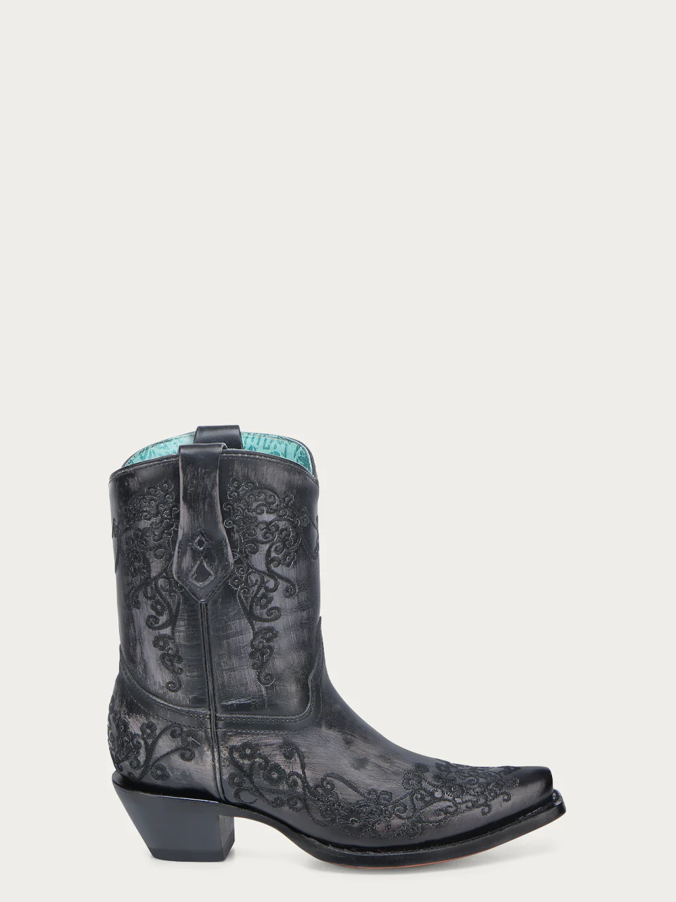 A4810 - WOMEN'S FLORAL EMBROIDERY BLACK SNIP TOE ANKLE COWBOY BOOT - Image 2