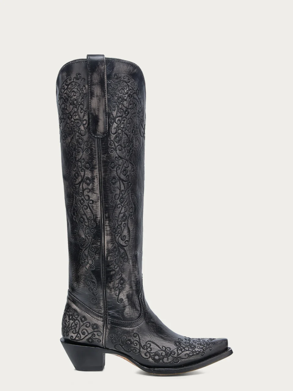 A4788 - WOMEN'S FLORAL EMBROIDERY BLACK SNIP TOE TALL TOP COWBOY BOOT - Image 3