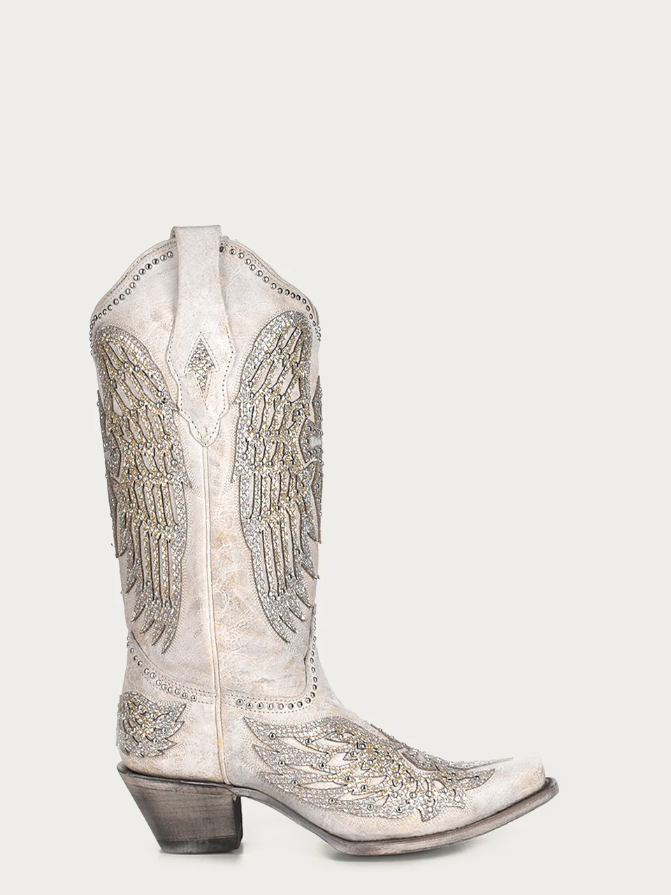 A3571 - WOMEN'S GLITTER INLAY CROSS AND WINGS EMBROIDERY WHITE SNIP TOE COWBOY BOOT - Image 2