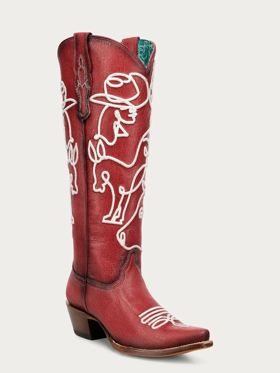A5079 - WOMEN'S GLOW IN THE DARK EMBROIDERY RED TALL TOP SNIP TOE COWBOY BOOT - Image 3