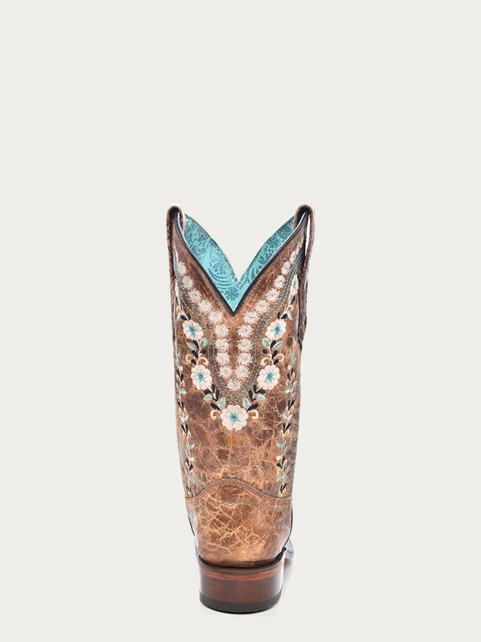 A4398 - WOMEN'S GLOW IN THE DARK FLORAL EMBROIDERY DISTRESS COGNAC SQUARE TOE COWBOY BOOT - Image 5