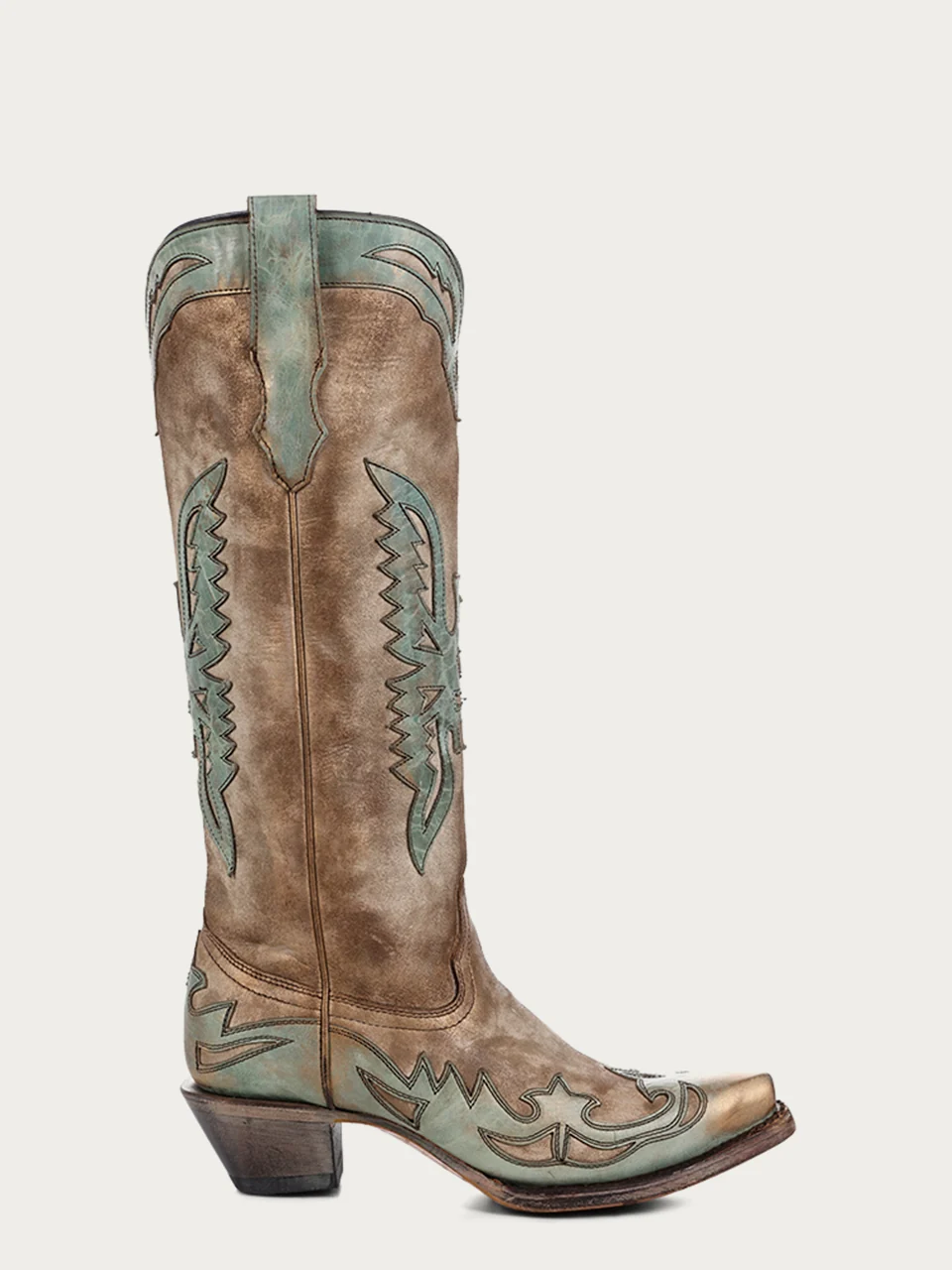 A4302 - WOMEN'S GOAT VINTAGE BONE AND TURQUOISE EAGLE OVERLAY SNIP-TOE COWBOY BOOT - Image 3