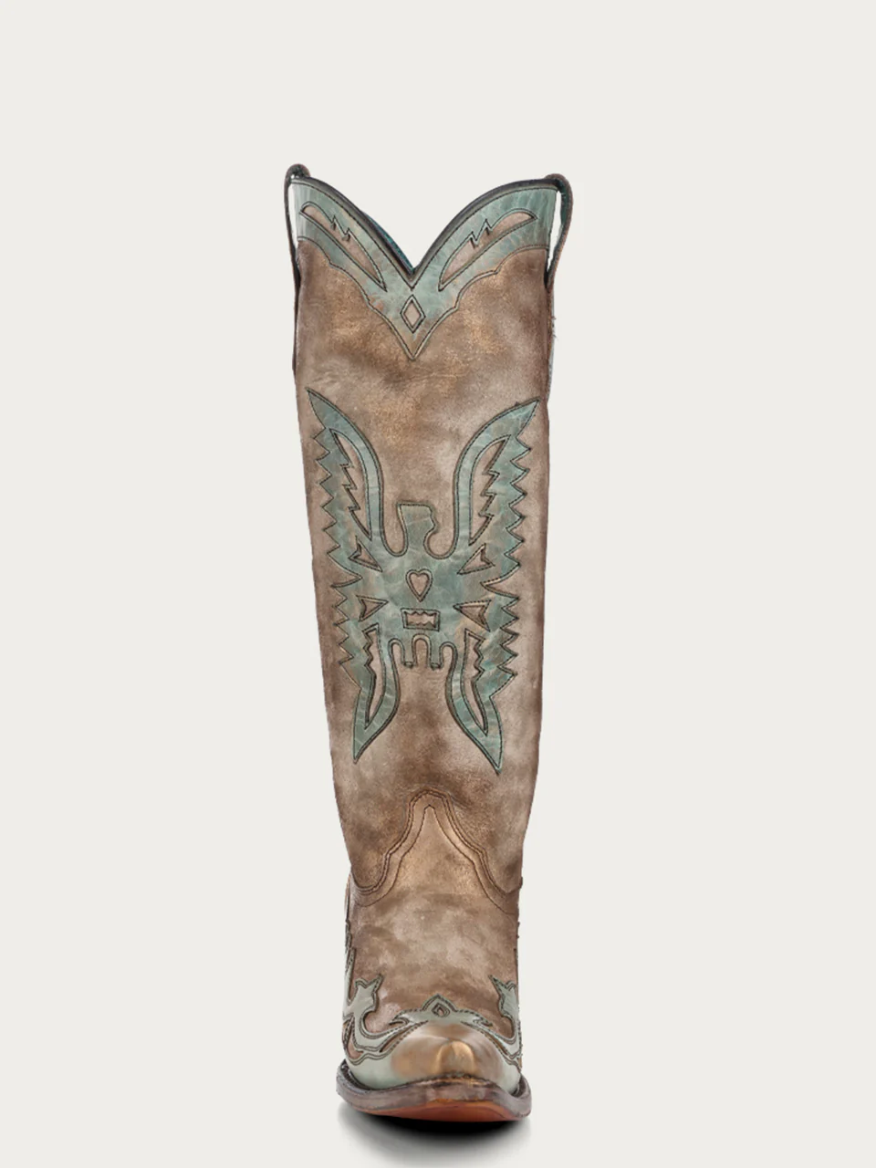 A4302 - WOMEN'S GOAT VINTAGE BONE AND TURQUOISE EAGLE OVERLAY SNIP-TOE COWBOY BOOT - Image 4