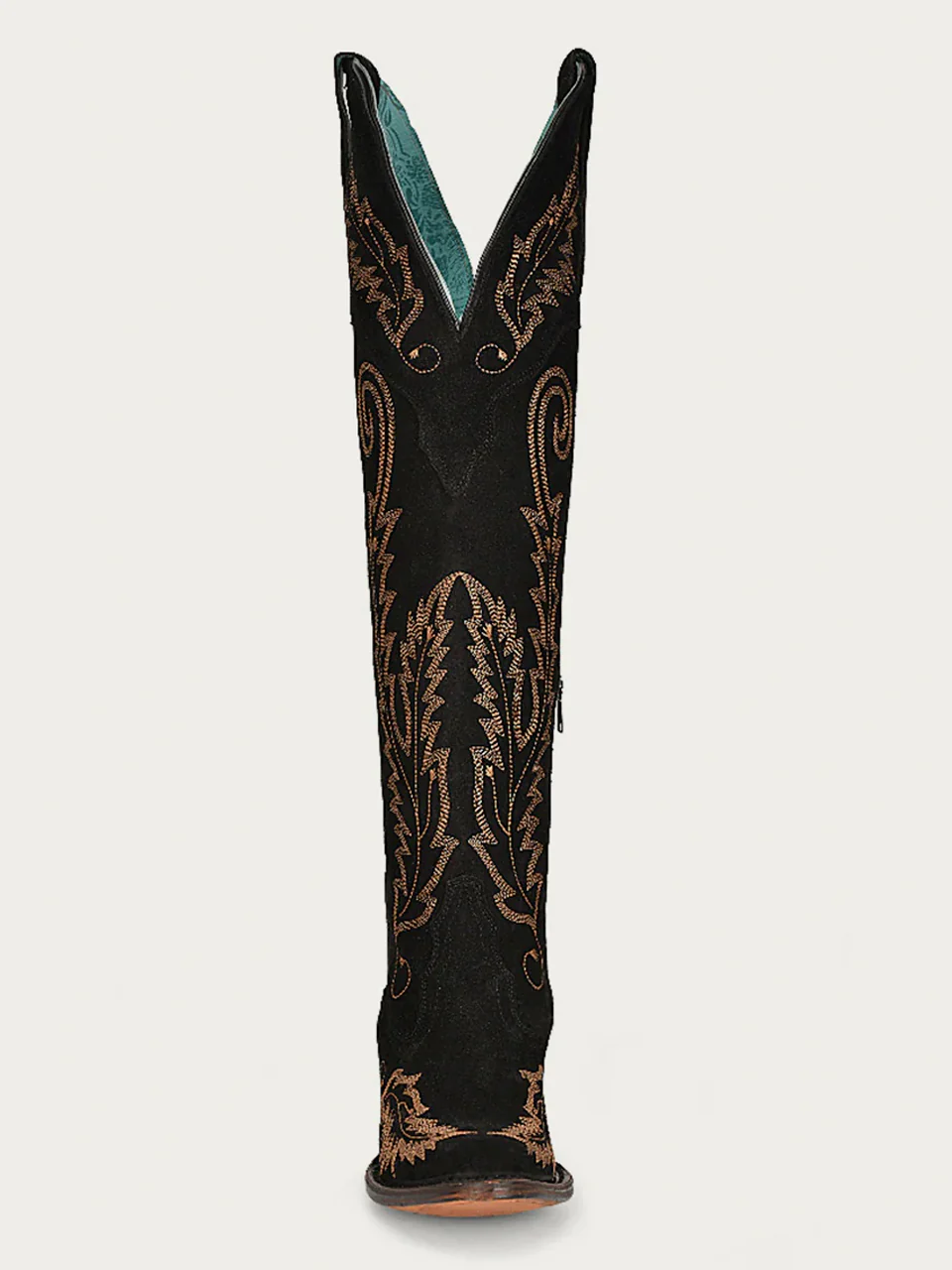 A4404 - WOMEN'S GOLD EMBROIDERY BLACK SUEDE TALL TOP J TOE COWBOY BOOT - Image 5