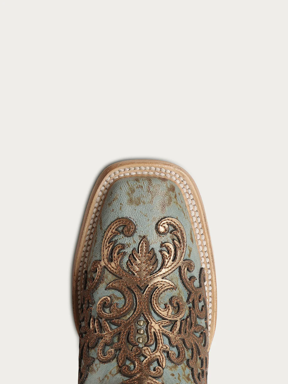 Z5528 - WOMEN'S GOLD OVERLAY AND EMBROIDERY TURQUOISE SQUARE TOE COWBOY BOOT - Image 5