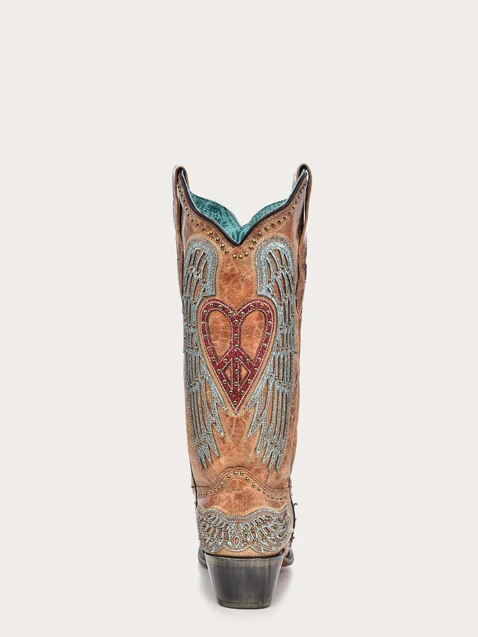 A4235 - WOMEN'S HEART AND CROSS OVERLAY AND STUDS WORN FINISH SAND SNIP TOE COWBOY BOOT - Image 5