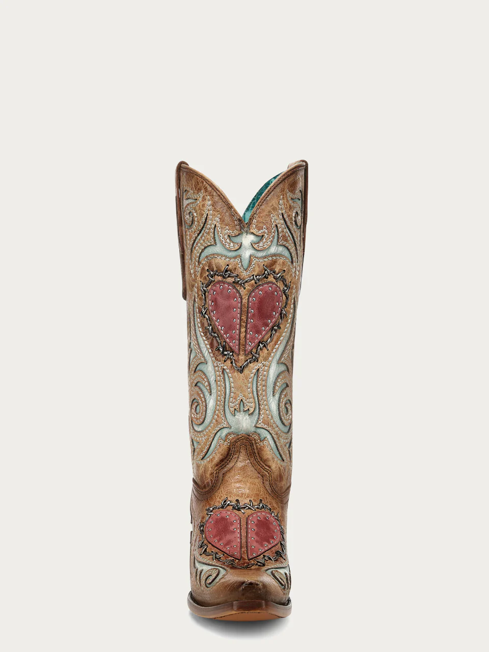 A5090 - WOMEN'S HEART INLAY EMBROIDERY STUDS AND WOVEN BARBBED WIRE SAND SNIP TOE COWBOY BOOT - Image 7