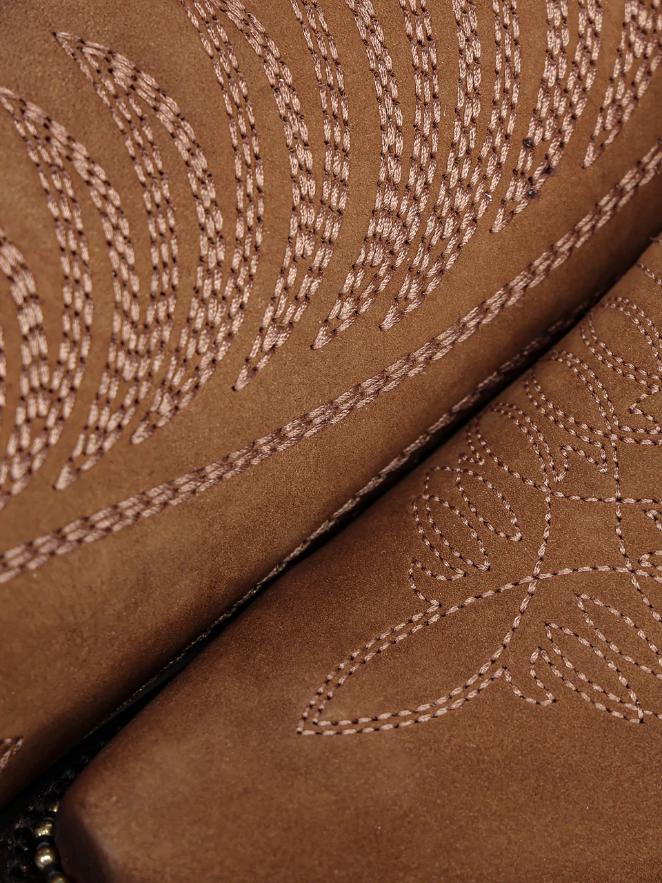 A5086 - WOMEN'S HONEY EMBROIDERY WOVEN AND METALLIC WELT NOBUCK TALL TOP SNIP TOE COWBOY BOOT - Image 4