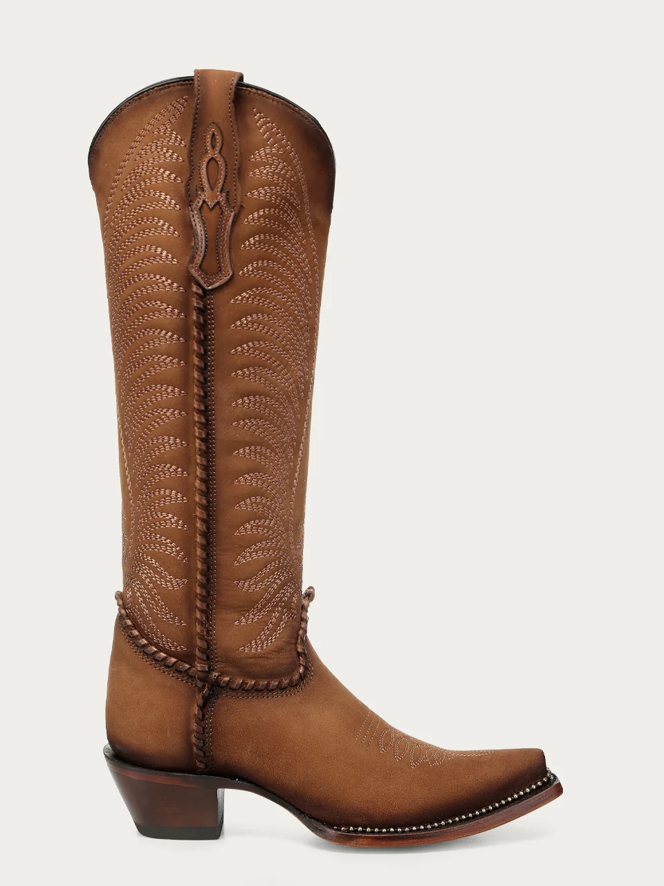 A5086 - WOMEN'S HONEY EMBROIDERY WOVEN AND METALLIC WELT NOBUCK TALL TOP SNIP TOE COWBOY BOOT - Image 5