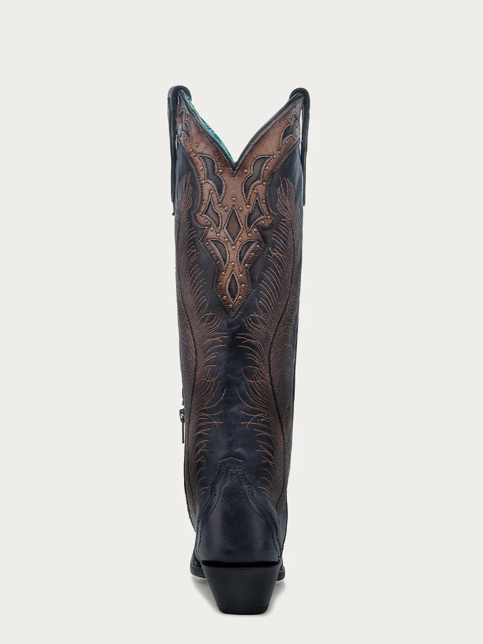 A4767 - WOMEN'S HONEY FEATHER EMBROIDERY WITH CRACKLED OVERLAY AND STUDS BLACK SNIP TOE COWBOY BOOT - Image 6