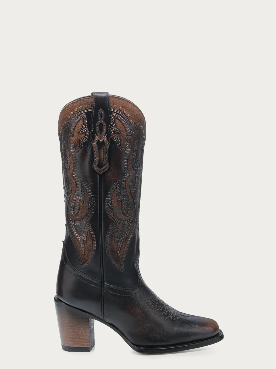C4232 - WOMEN'S HONEY INLAY EMBROIDERY AND STUDS BLACK NARROW SQUARE TOE COWBOY BOOT - Image 3