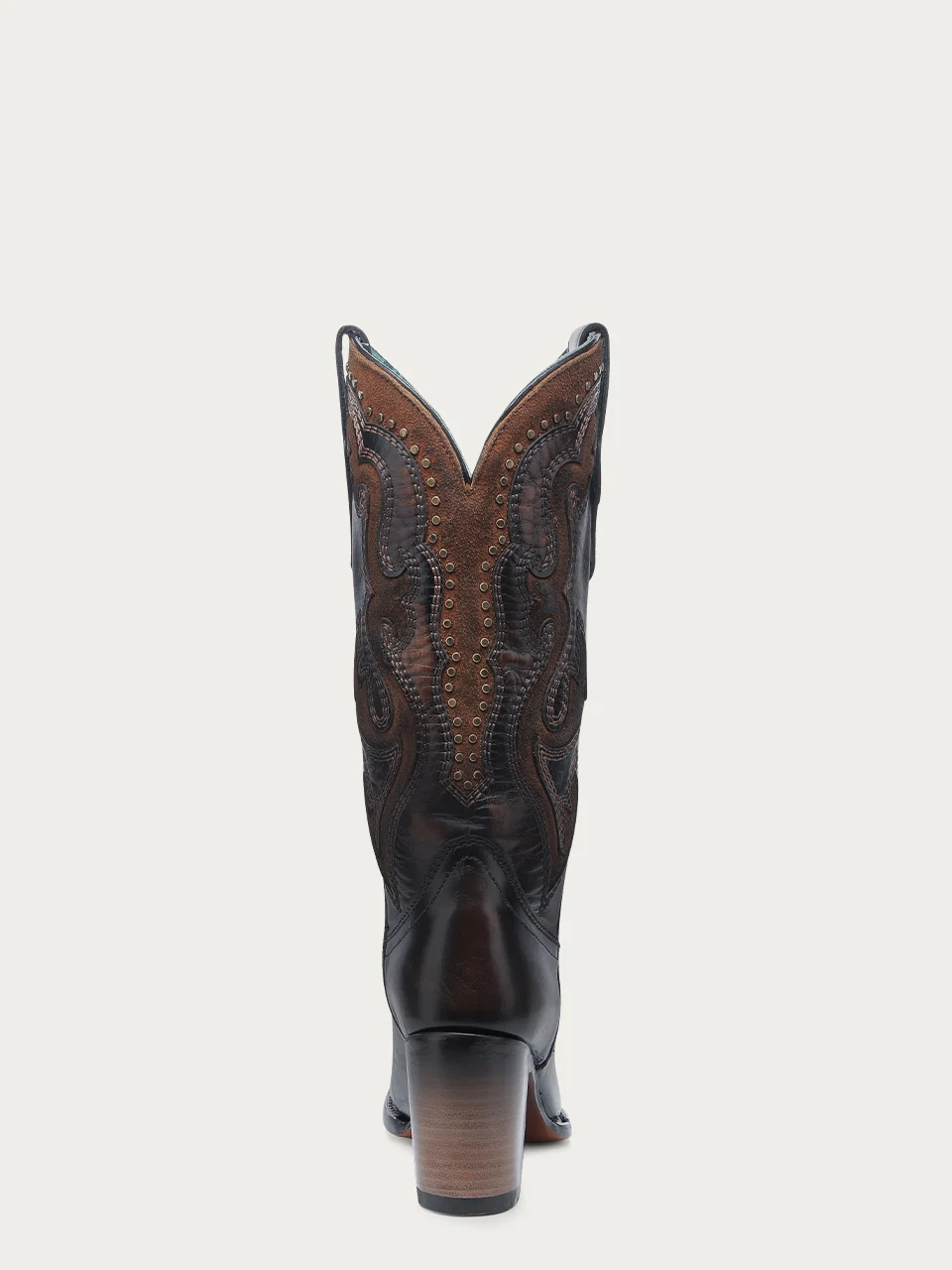 C4232 - WOMEN'S HONEY INLAY EMBROIDERY AND STUDS BLACK NARROW SQUARE TOE COWBOY BOOT - Image 6