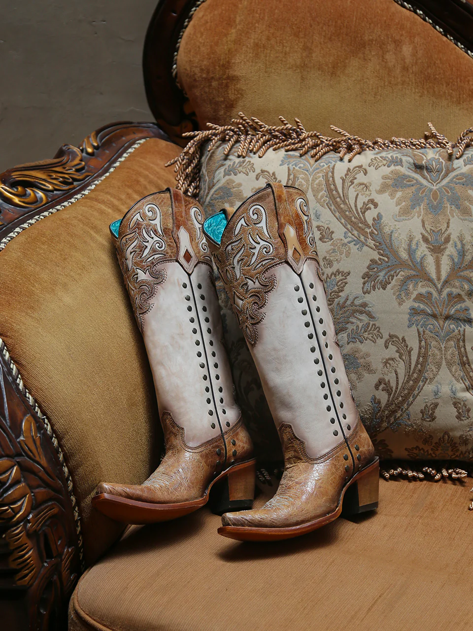 C4218 - WOMEN'S HONEY OVERLAY EMBROIDERY AND STUDS TALL TOP BONE SNIP TOE COWBOY BOOT - Image 2