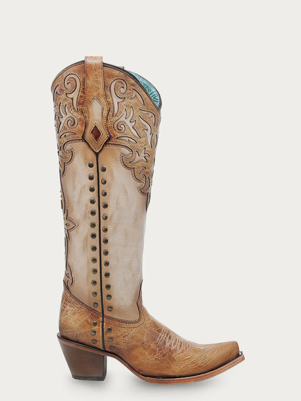 C4218 - WOMEN'S HONEY OVERLAY EMBROIDERY AND STUDS TALL TOP BONE SNIP TOE COWBOY BOOT - Image 3