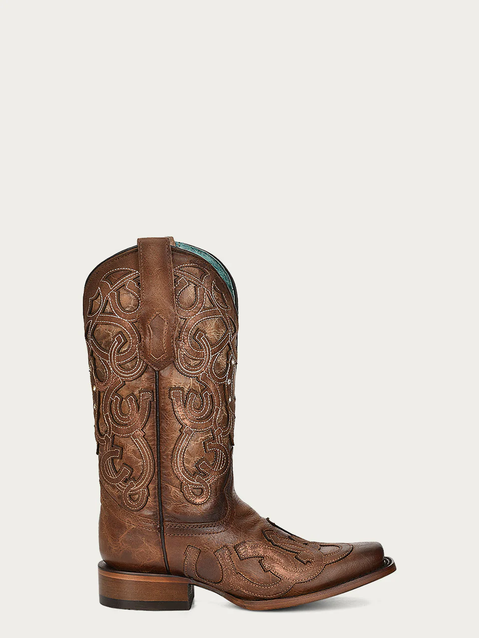 Z5136 - WOMEN'S HORSESHOE OVERLAY BROWN SQUARE TOE COWBOY BOOT - Image 2
