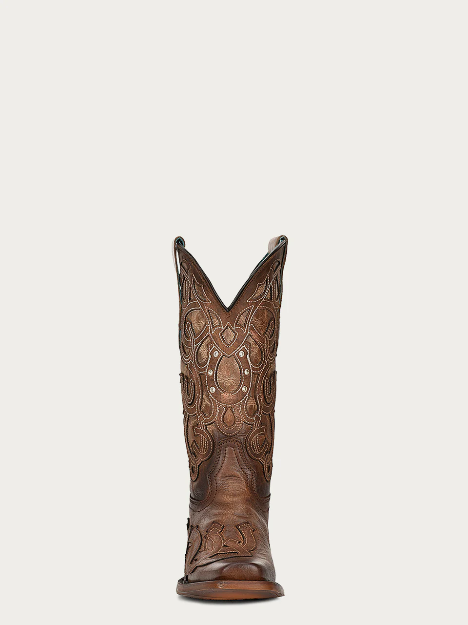 Z5136 - WOMEN'S HORSESHOE OVERLAY BROWN SQUARE TOE COWBOY BOOT - Image 3
