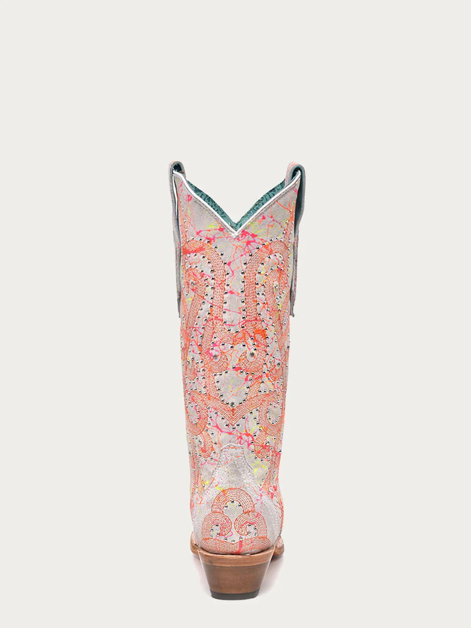 C3980 - WOMEN'S MULTICOLOR FLUORESCENT NEON ORANGE EMBROIDERY AND CRYSTALS WHITE SNIP TOE COWBOY BOOT - Image 5