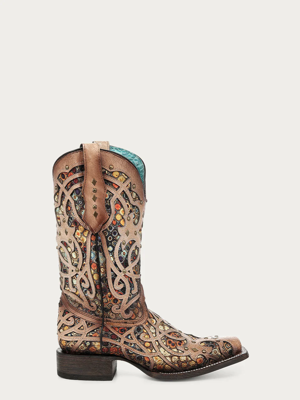 C3405 - WOMEN'S MULTICOLOR INLAY BONE SQUARE TOE COWBOY BOOT - Image 5