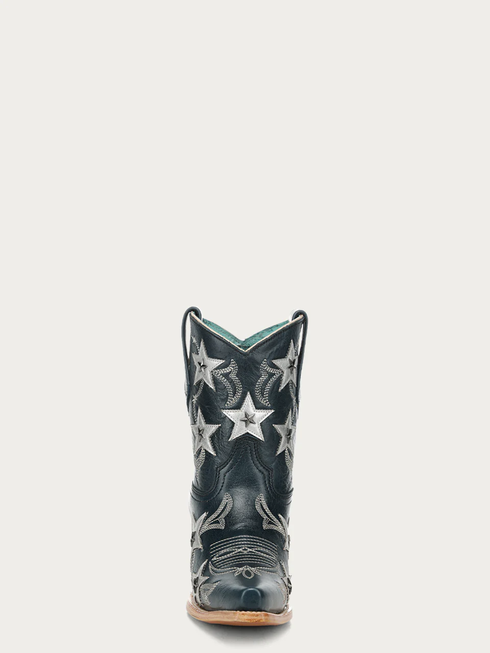 Z5544 - WOMEN'S NAVY BLUE EMBROIDERY STARS OVERLAY AND STUDS SNIP TOE ANKLE COWBOY BOOT - Image 6
