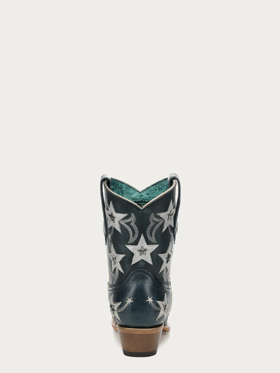 Z5544 - WOMEN'S NAVY BLUE EMBROIDERY STARS OVERLAY AND STUDS SNIP TOE ANKLE COWBOY BOOT - Image 8