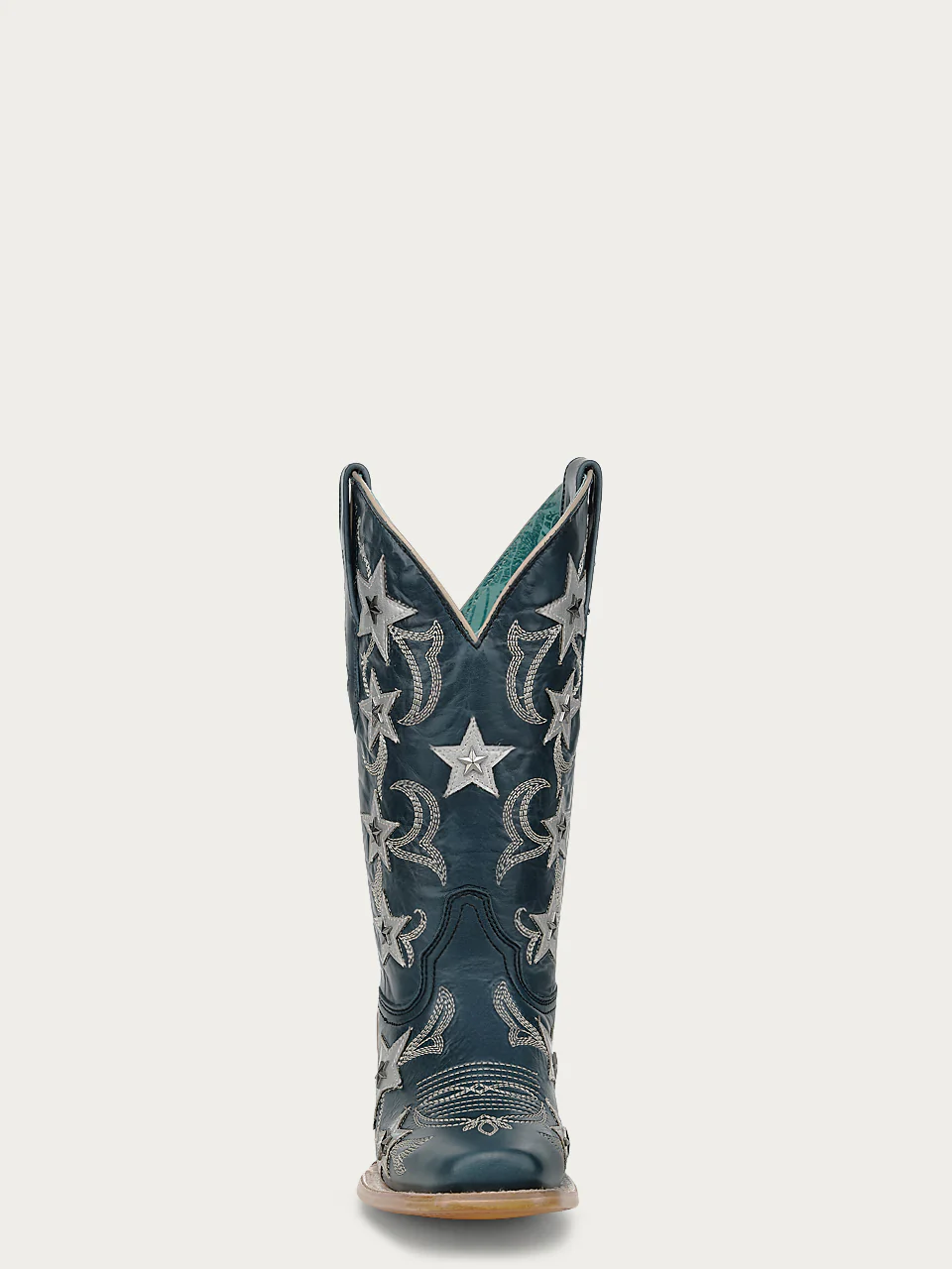 Z5562 - WOMEN'S NAVY-BLUE EMBROIDERY STARS OVERLAY AND STUDS SQUARE TOE COWBOY BOOT - Image 6