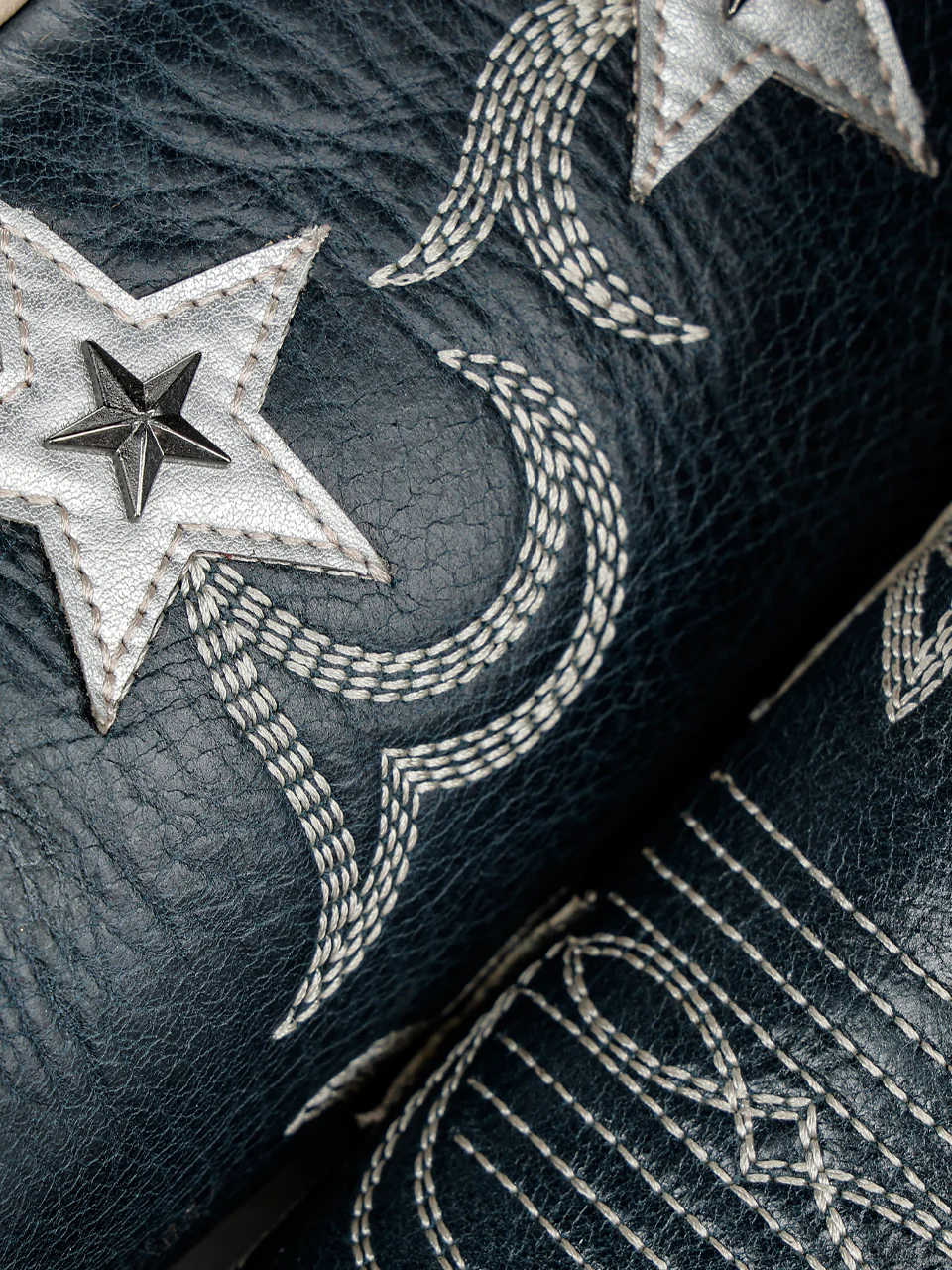 Z5550 - WOMEN'S NAVY BLUE EMBROIDERY STARS OVERLAY AND STUDS TALL TOP SNIP TOE COWBOY BOOT - Image 2
