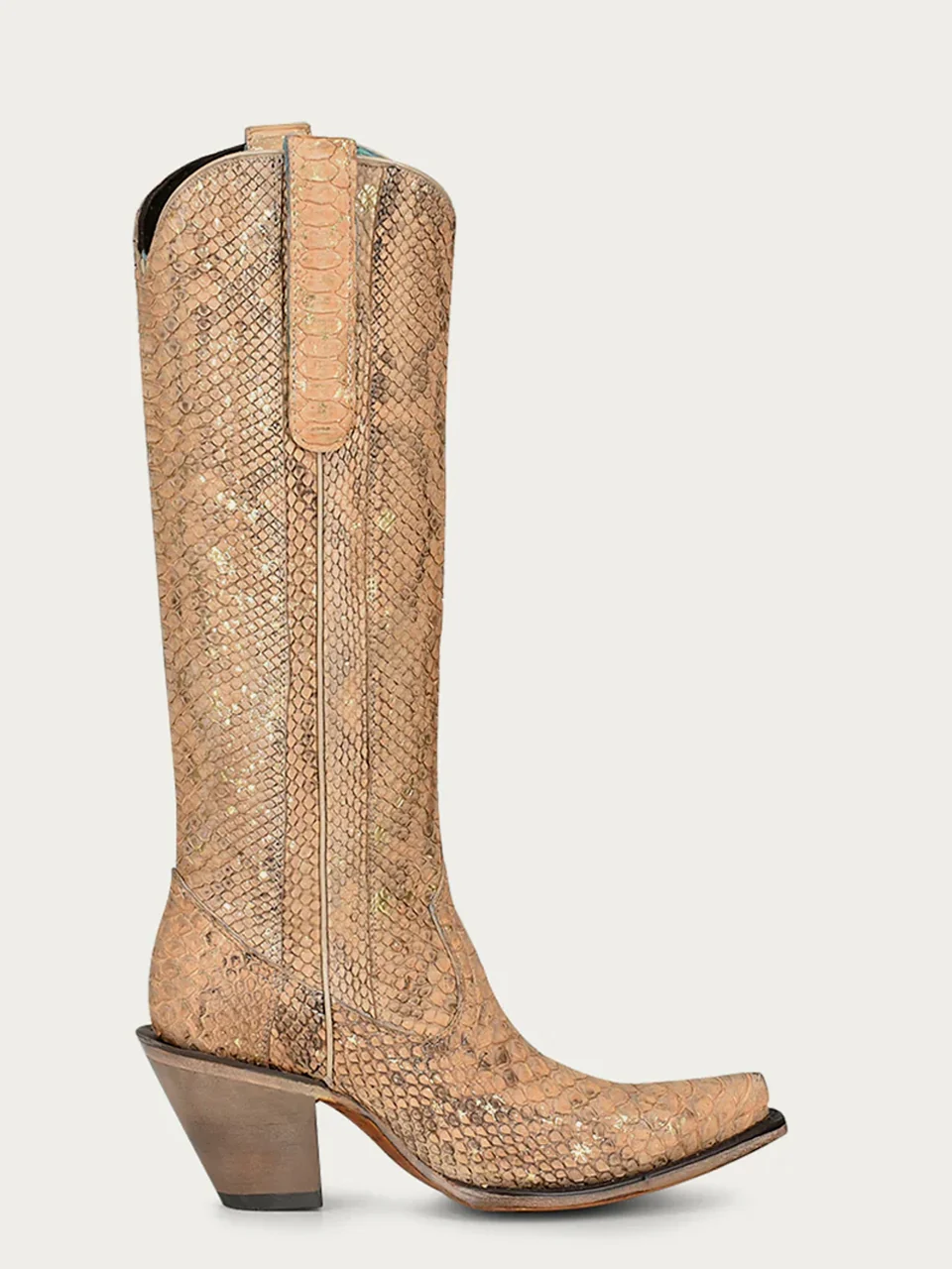 A4295 - WOMEN'S NUDE GENUINE PYTHON SNIP TOE TALL TOP COWBOY BOOT - Image 2
