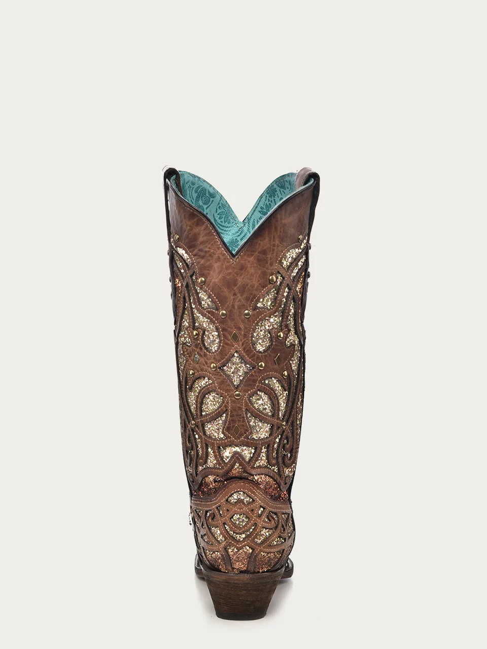 C3331 - WOMEN'S ORIX GLITTERED INLAY AND STUDS BROWN SNIP TOE COWBOY BOOT - Image 5