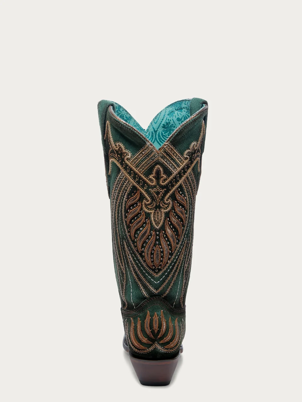 A4714 - WOMEN'S OVERLAY EMBROIDERY AND STUDS GREEN SNIP TOE COWBOY BOOTS - Image 5