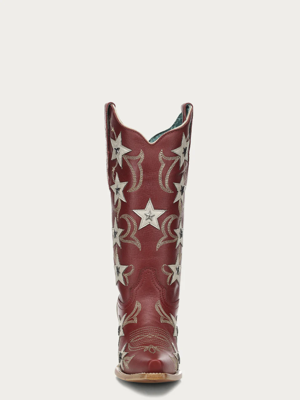 Z5540 - WOMEN'S RED EMBROIDERY STARS OVERLAY AND STUDS SNIP TOE COWBOY BOOT - Image 6