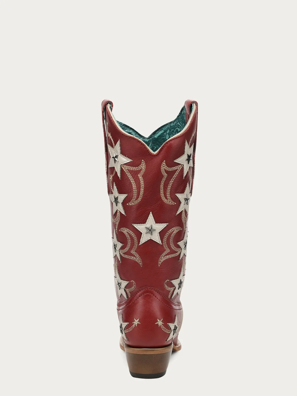 Z5540 - WOMEN'S RED EMBROIDERY STARS OVERLAY AND STUDS SNIP TOE COWBOY BOOT - Image 8