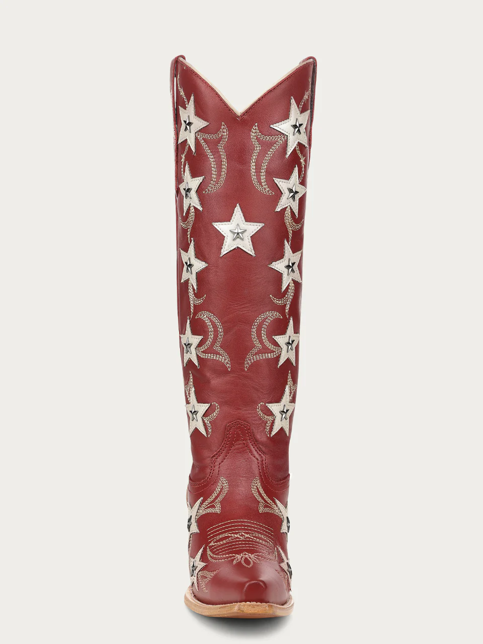 Z5549 - WOMEN'S RED EMBROIDERY STARS OVERLAY AND STUDS SNIP TOE TALL TOP COWBOY BOOT - Image 6