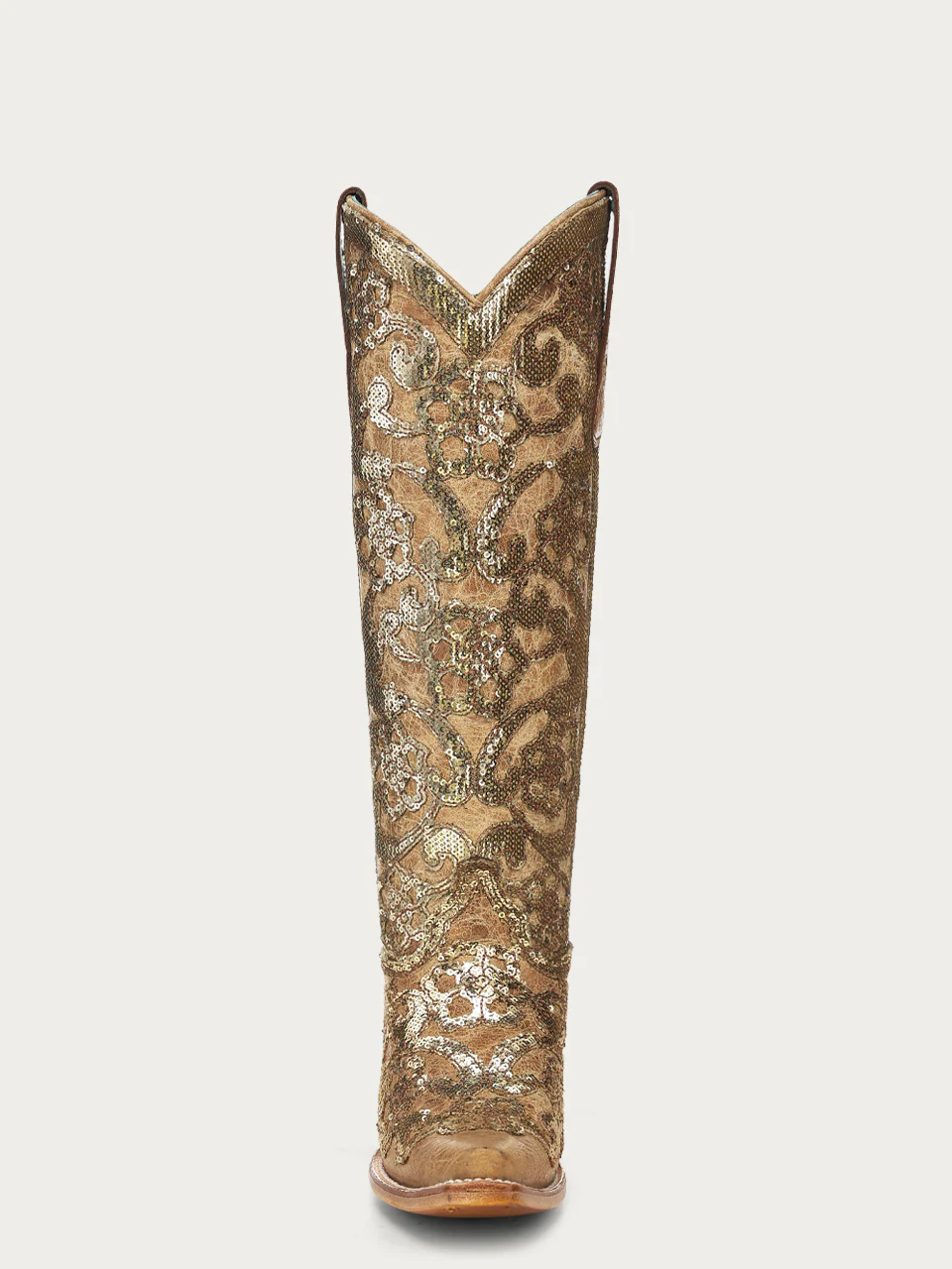 A4867 - WOMEN'S SAND OVERLAY AND SEQUIN-EMBROIDERY FLORAL PATTERN TALL TOP SNIP TOE COWBOY BOOT - Image 4