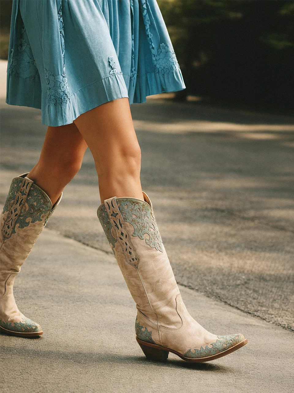 A5017 - WOMEN'S SAND OVERLAY EMBROIDERY AND STUDS TALL TOP SNIP TOE COWBOY BOOT - Image 2