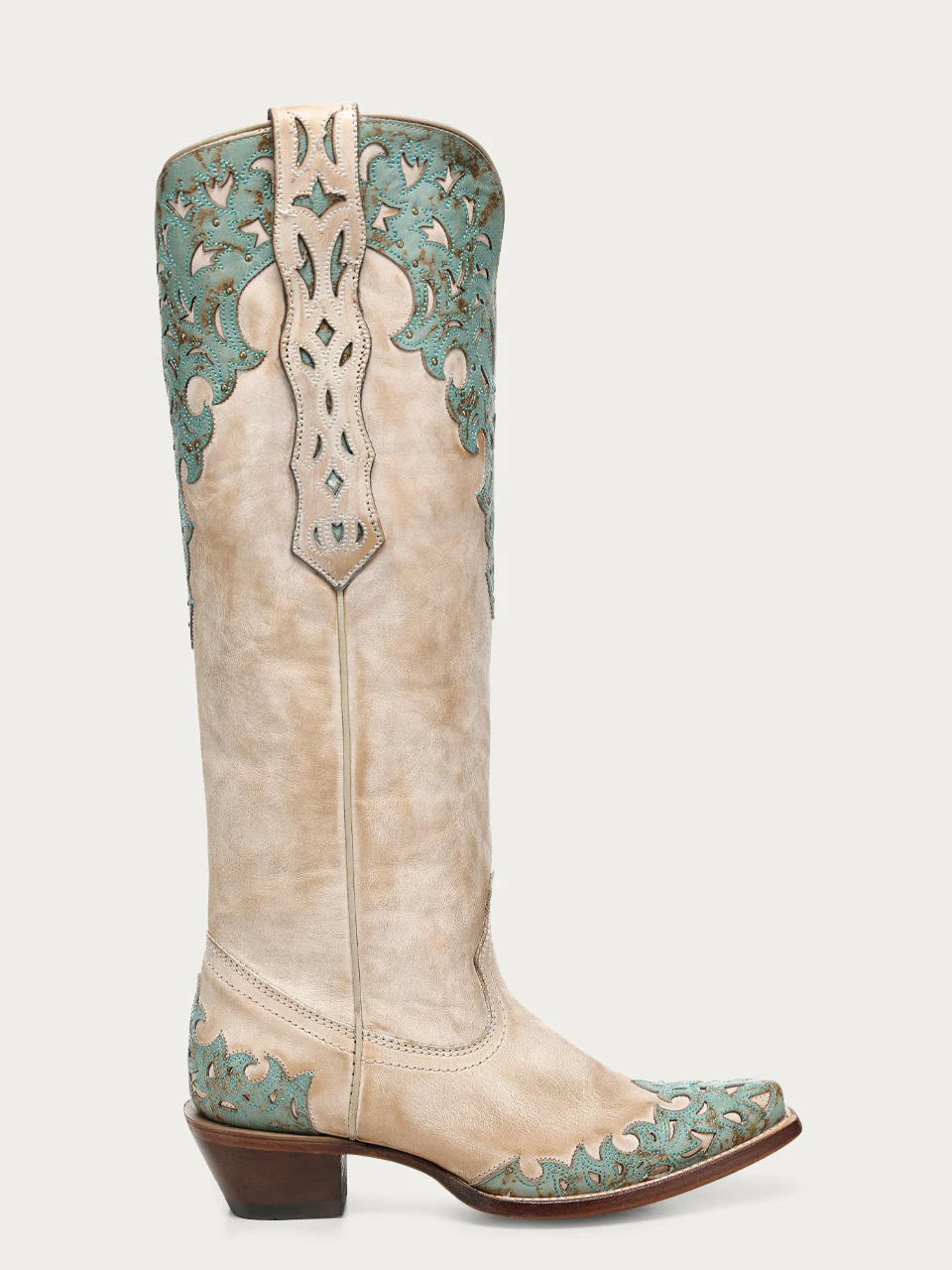 A5017 - WOMEN'S SAND OVERLAY EMBROIDERY AND STUDS TALL TOP SNIP TOE COWBOY BOOT - Image 6