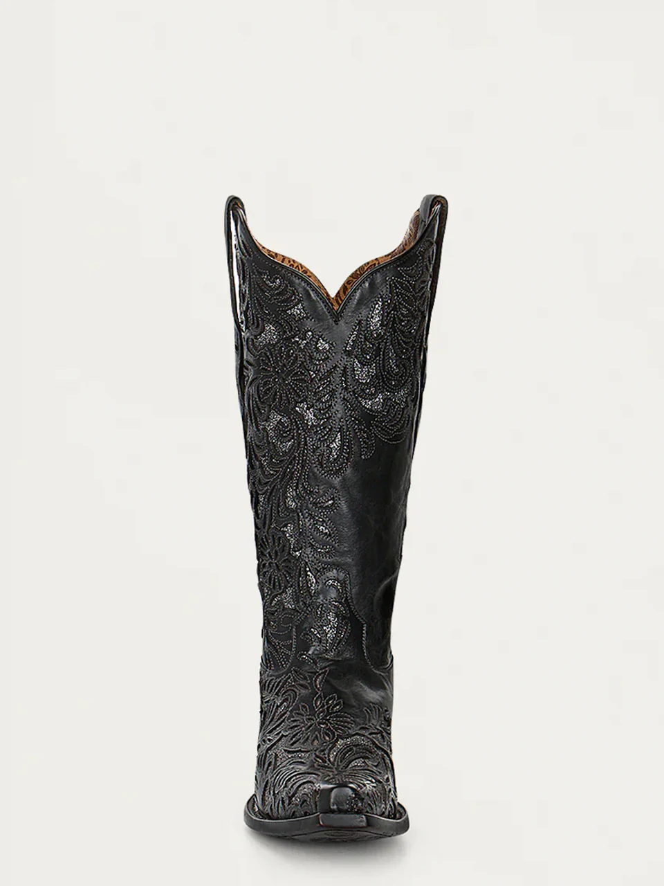 G1417 - WOMEN'S SILVER FULL GLITTER INLAY BLACK SNIP TOE COWBOY BOOT - Image 4