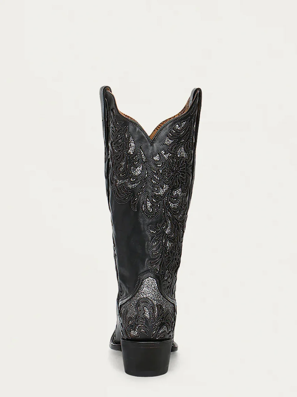 G1417 - WOMEN'S SILVER FULL GLITTER INLAY BLACK SNIP TOE COWBOY BOOT - Image 5