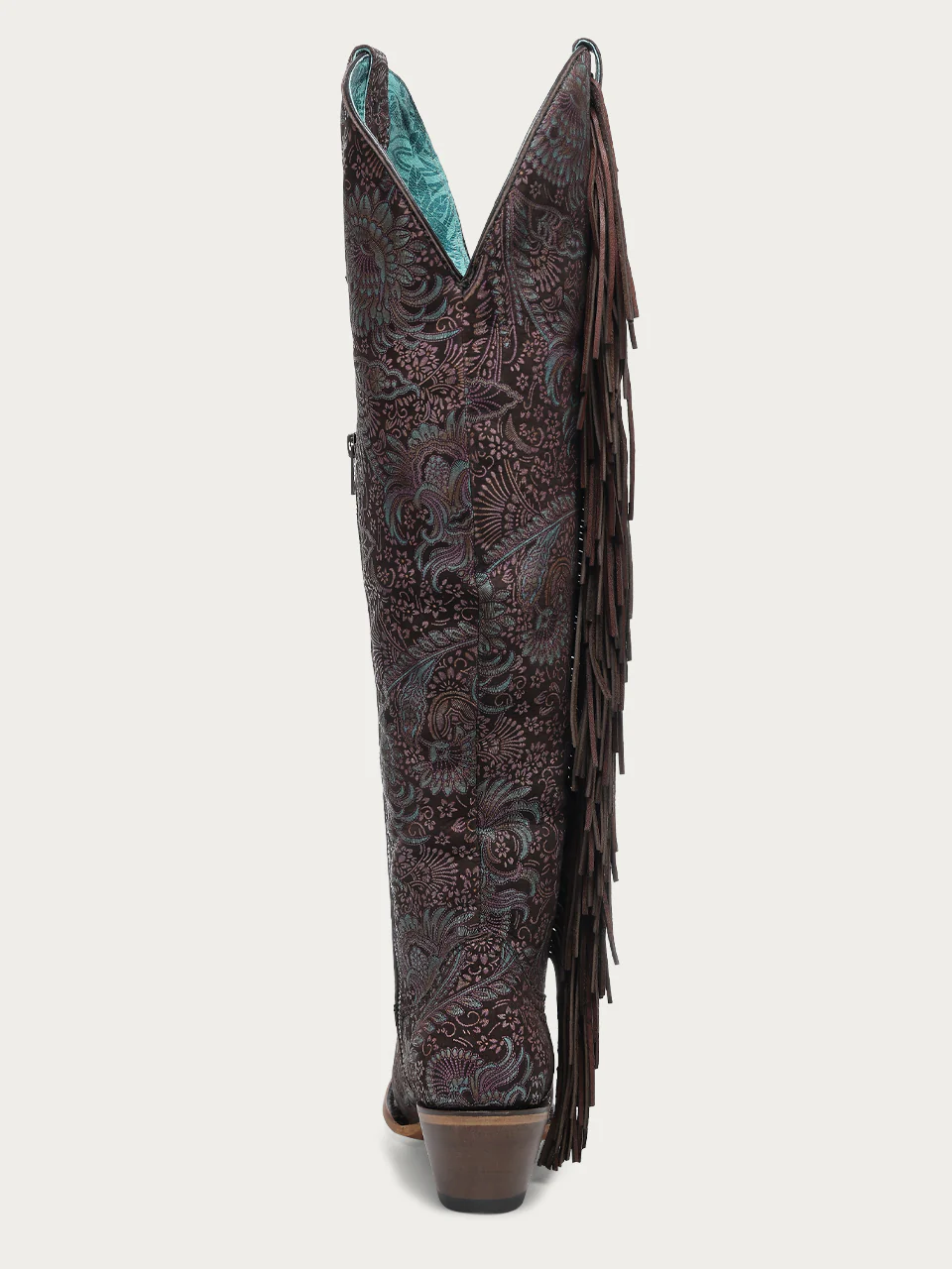 Z5497 - WOMEN'S STAMPED SUEDE WITH FRINGE BROWN TALL TOP POINTED TOE LAMB COWBOY BOOT - Image 5