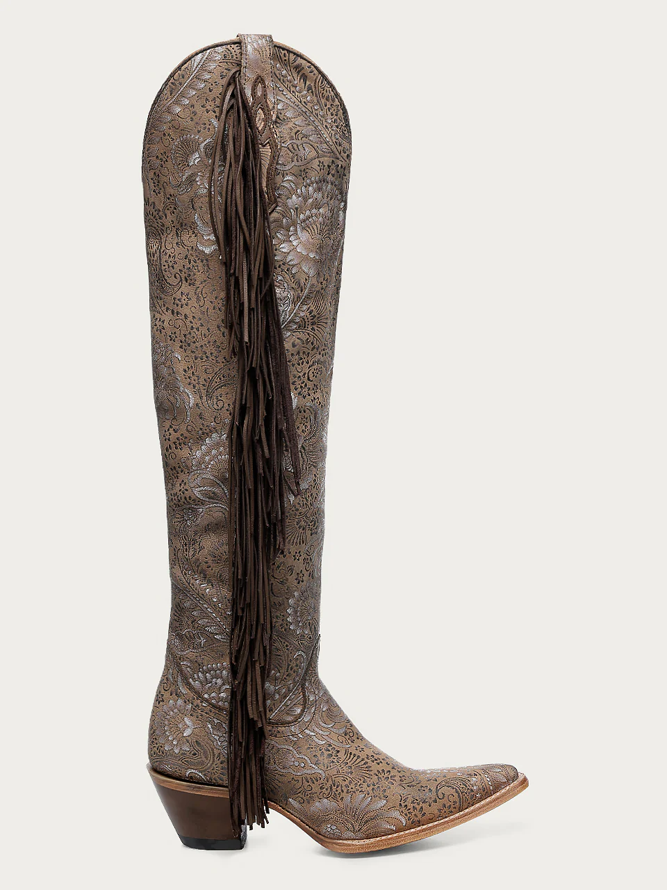 Z5496 - WOMEN'S STAMPED SUEDE WITH FRINGE SAND TALL TOP POINTED TOE LAMB COWBOY BOOT - Image 3